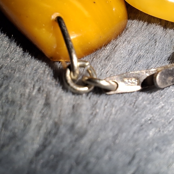 Baltic Amber Russia Egg Yolk Butterscotch Silver Necklace Signed - Picture 8 of 12